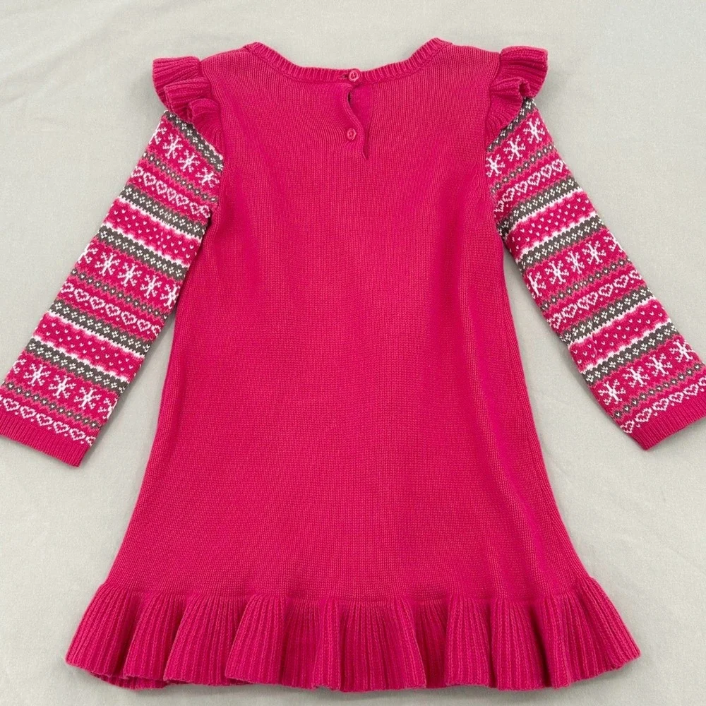 Gymboree Sweater Dress Girls 6 Pink Snowflake Fair Isle Winter Holiday Ruffle
